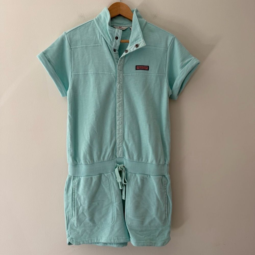 Vineyard Vines NWT Shep Shirt Romper Aqua Size Small Coastal Preppy